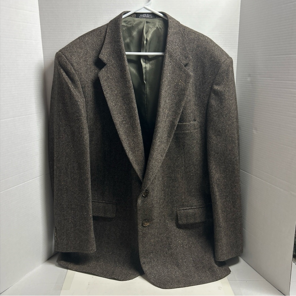 Towncraft Vintage Tweed Herringbone Wool Blazer Sport Coat Brown Men’s Size 44
